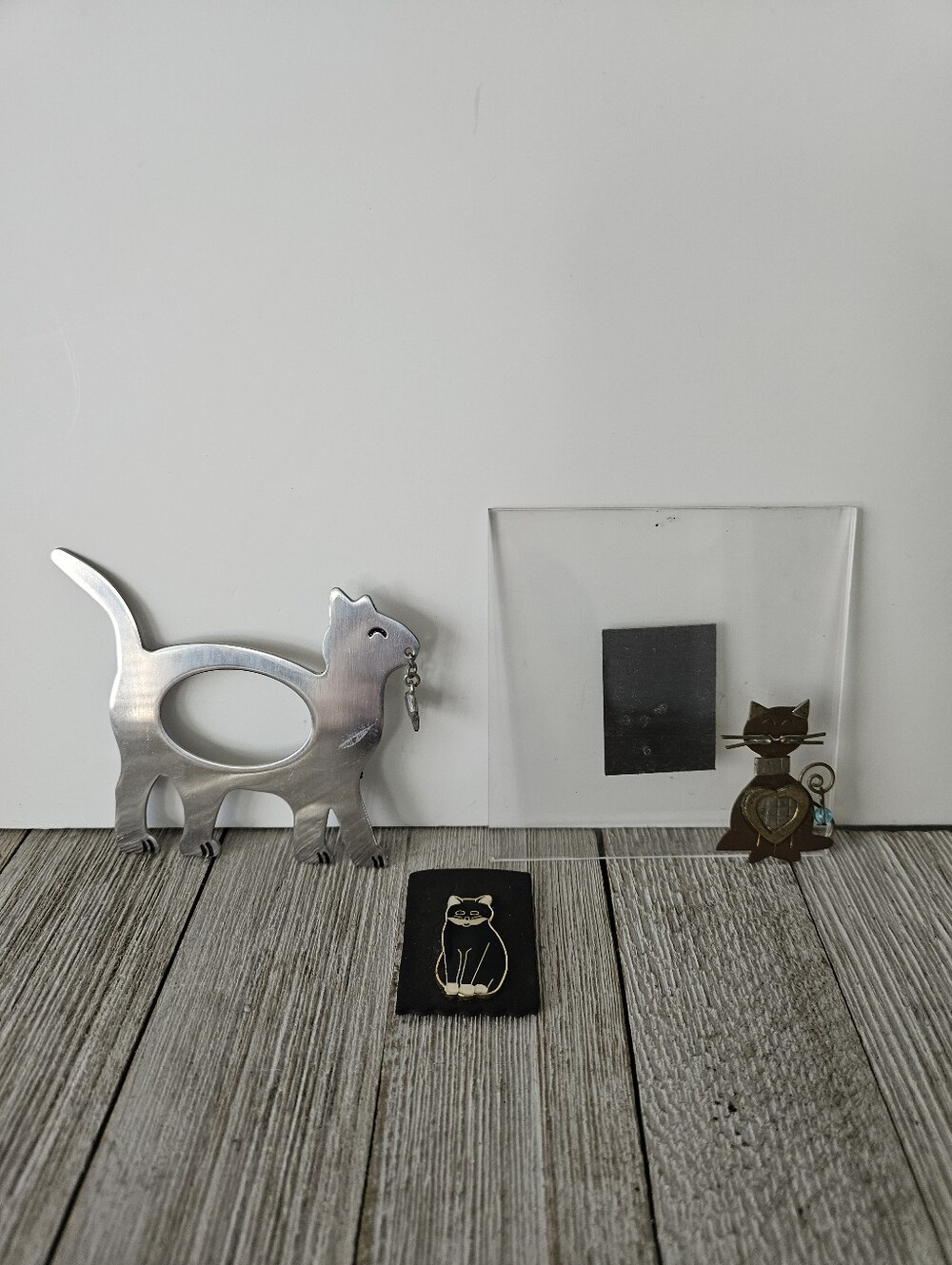 3 Vintage Cat Thened Magnets Copper Cat Clear Plastic Frame, Metal Cat Shaped Mi